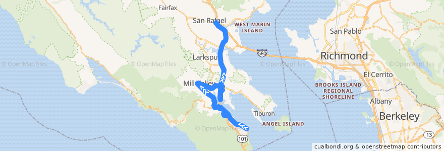 Mapa del recorrido Marin Transit 17: Sausalito => San Rafael de la línea  en Marin County.