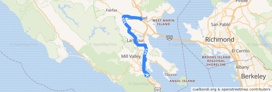 Mapa del recorrido Marin Transit 22: Marin City => San Rafael de la línea  en Marin County.