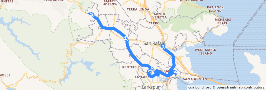 Mapa del recorrido Marin Transit 228: Manor => San Rafael de la línea  en Marin County.