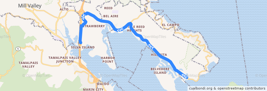 Mapa del recorrido Marin Transit 219: Tiburon => Strawberry de la línea  en Marin County.