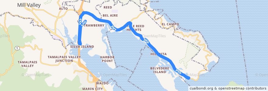 Mapa del recorrido Marin Transit 219: Strawberry => Tiburon de la línea  en Marin County.