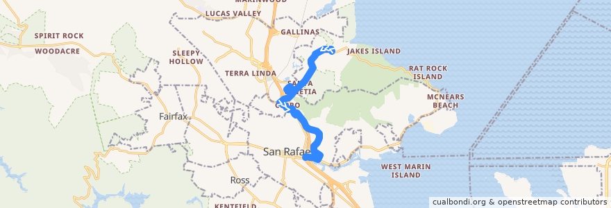Mapa del recorrido Marin Transit 233: Santa Venetia => San Rafael de la línea  en Marin County.