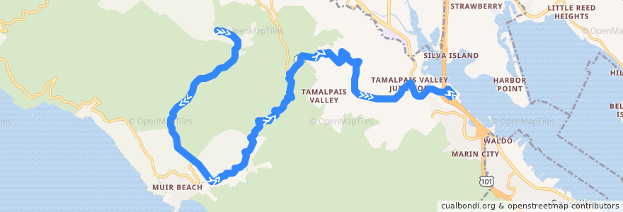 Mapa del recorrido Muir Woods Shuttle 66: Muir Woods => Pohono Street de la línea  en Marin County.