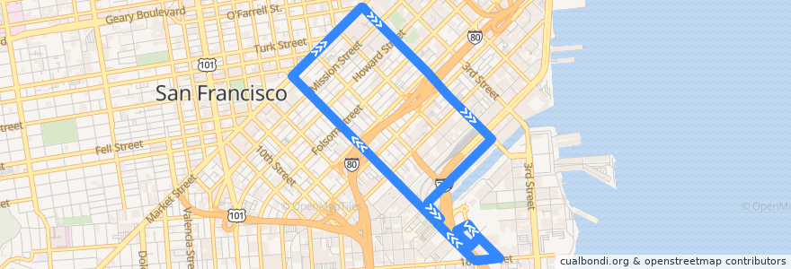 Mapa del recorrido Mission Bay West Shuttle (evenings) de la línea  en San Francisco.