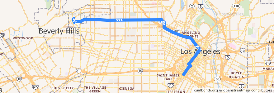 Mapa del recorrido Metro 10 Eastbound de la línea  en لوس أنجلس.