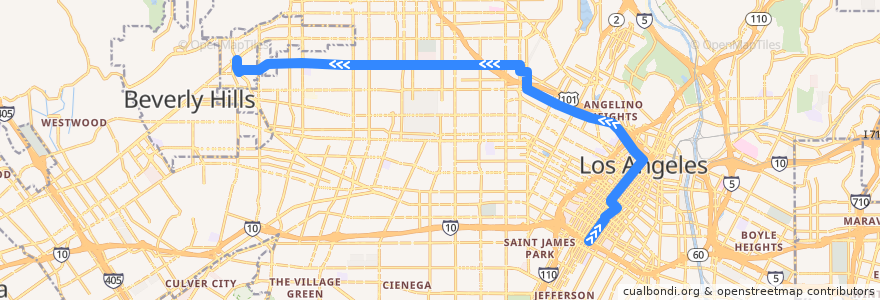 Mapa del recorrido Metro 10 Westbound de la línea  en Лос-Анджелес.