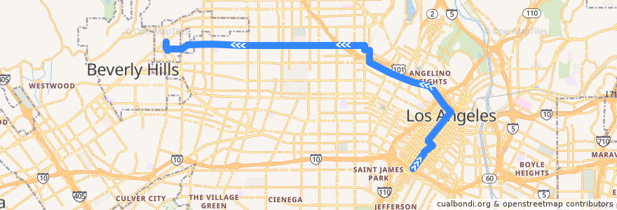 Mapa del recorrido Metro 10 Westbound de la línea  en لوس أنجلس.
