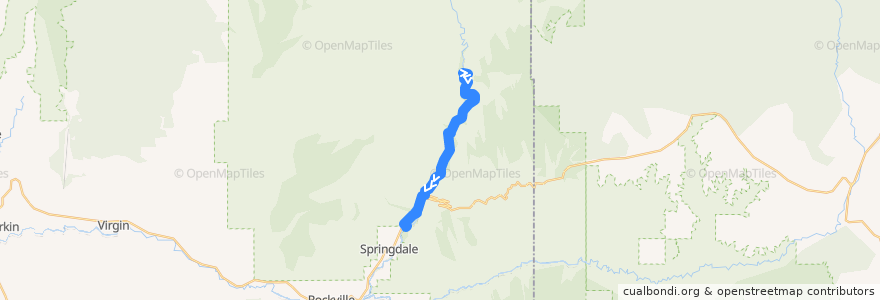 Mapa del recorrido Zion Shuttle (Southbound) de la línea  en Washington County.