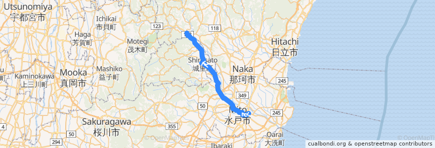 Mapa del recorrido 茨城交通バス45系統 浜田営業所⇒水戸駅・石塚⇒野口車庫 de la línea  en Prefettura di Ibaraki.