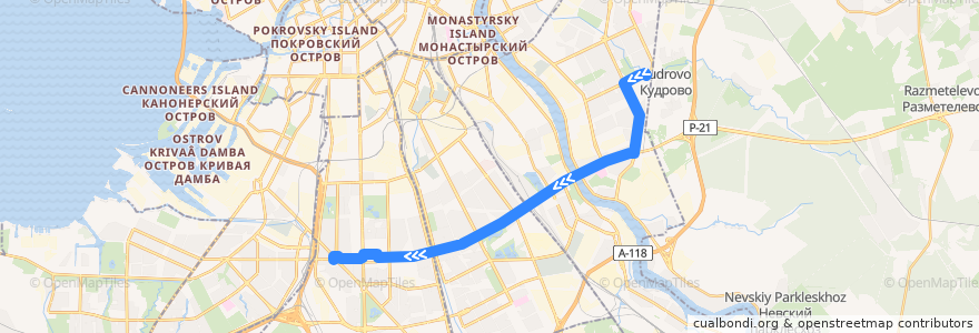 Mapa del recorrido Троллейбус № 27: река Оккервиль => площаль Конституции de la línea  en 상트페테르부르크.