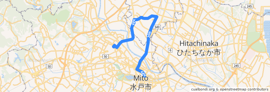 Mapa del recorrido 茨城交通バス26系統 水戸駅⇒那珂高校・茨城女子短大・水農前⇒茨大前営業所 de la línea  en 茨城县.