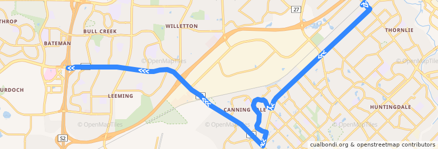 Mapa del recorrido Bus 207 M: Thornlie Station → Murdoch Station de la línea  en Western Australia.