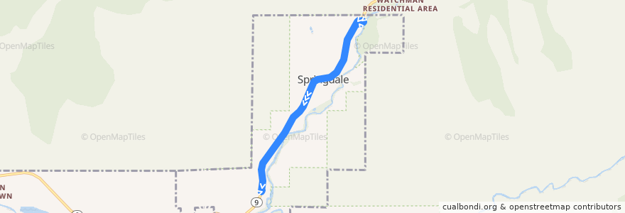 Mapa del recorrido Springdale Shuttle (Southbound) de la línea  en Springdale.