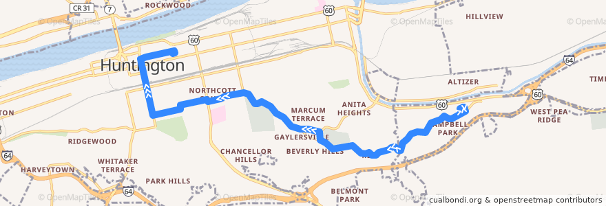 Mapa del recorrido Bus 2: Eastern Heights -> TTA Center de la línea  en Huntington.