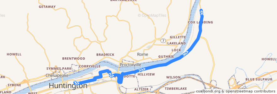 Mapa del recorrido Bus 3: TTA Center -> Sanns Drive de la línea  en Cabell County.