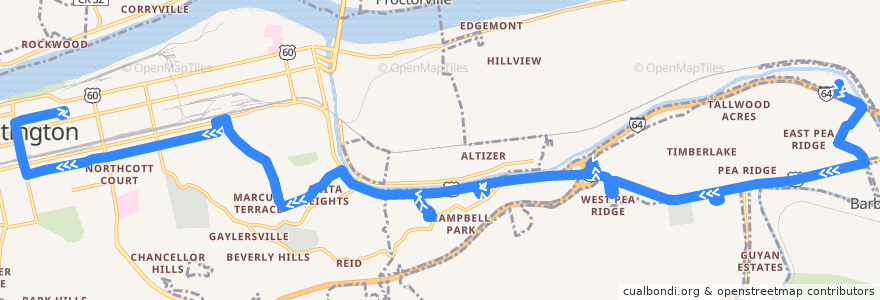 Mapa del recorrido Bus 5: Forest Bluff Apartments -> East Hills Plaza -> TTA Center de la línea  en Cabell County.