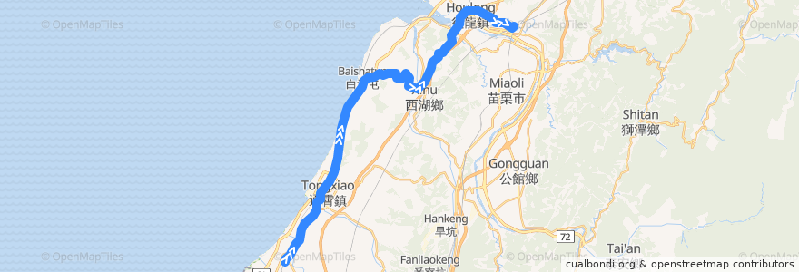 Mapa del recorrido 5808 苑裡→高鐵苗栗站 de la línea  en 苗栗縣.