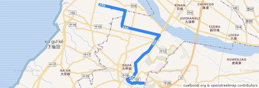 Mapa del recorrido 661路 (往致用高中_左環返程) de la línea  en 타이중 시.