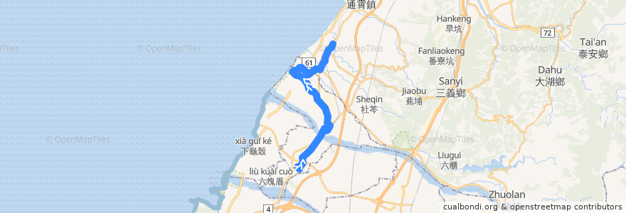 Mapa del recorrido 662路 (往國立苑裡高中_往程) de la línea  en 中華民國12浬領海外界線.