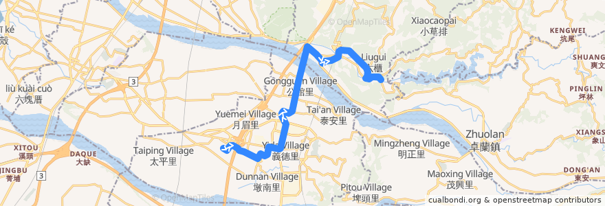 Mapa del recorrido 5666 三櫃→后里國中 de la línea  en 中華民國12浬領海外界線.