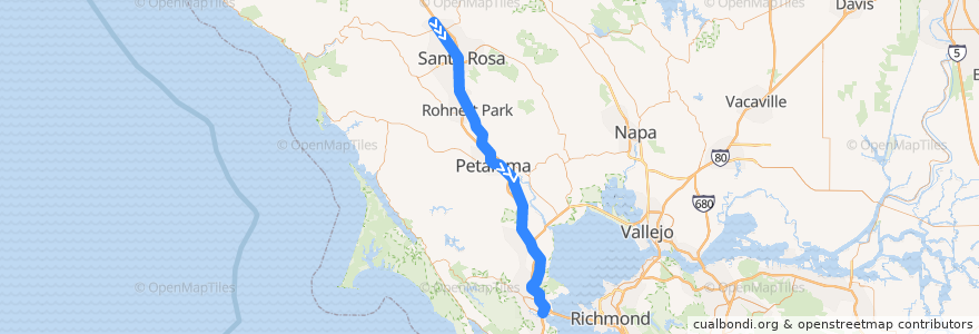 Mapa del recorrido Sonoma-Marin Area Rail Transit: Larkspur => Sonoma County Airport de la línea  en Californie.