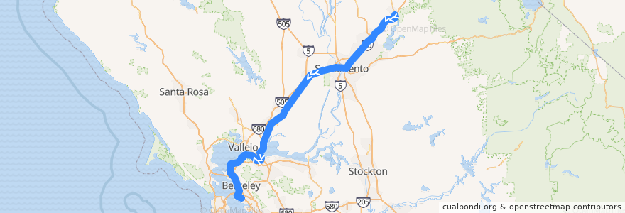 Mapa del recorrido Amtrak Capitol Corridor: Auburn => Oakland Jack London de la línea  en کالیفرنیا.