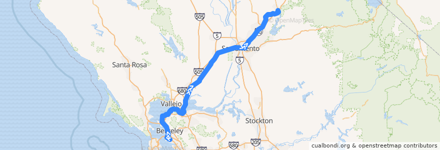Mapa del recorrido Amtrak Capitol Corridor: Oakland Jack London => Auburn de la línea  en California.