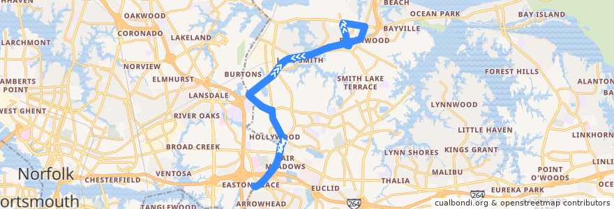 Mapa del recorrido HRT Route 27 de la línea  en Virginia Beach.