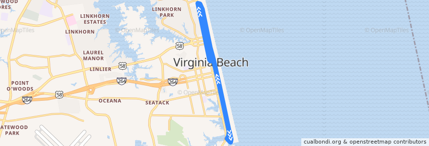 Mapa del recorrido HRT Route 30 de la línea  en Virginia Beach.