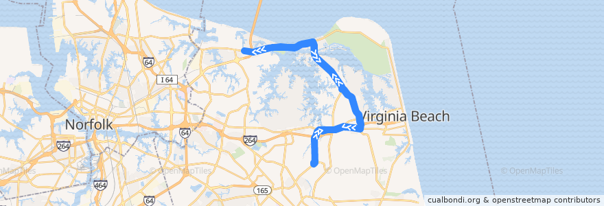 Mapa del recorrido HRT Route 29 de la línea  en Virginia Beach.