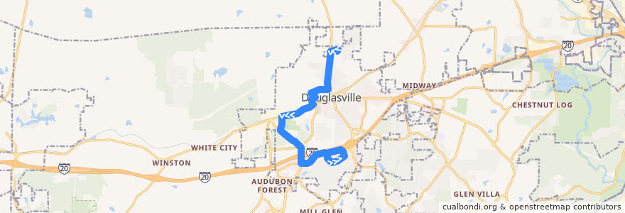 Mapa del recorrido Bus 10: Aurty Circle @ Avalon => Arbor Place Mall de la línea  en Douglas County.
