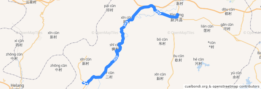 Mapa del recorrido 新兴至天堂(新兴汽车站-天堂汽车站) de la línea  en Xinxing.