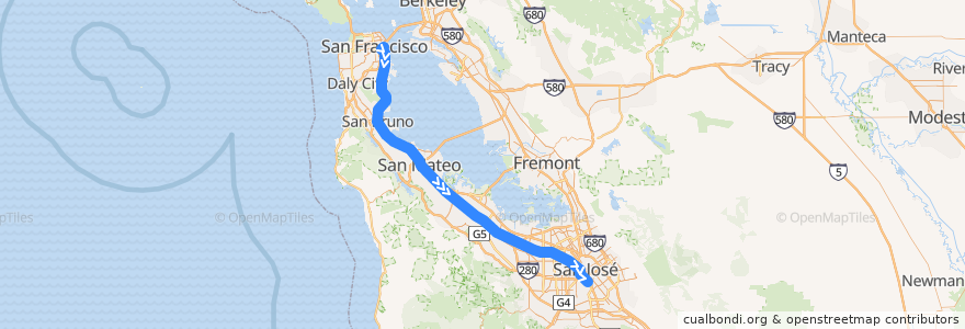 Mapa del recorrido Caltrain Local: San Francisco +> Tamien (weekdays) de la línea  en Kalifornien.