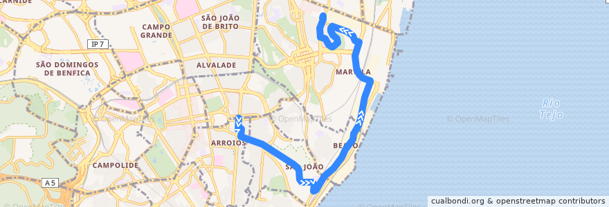 Mapa del recorrido Bus 718: Alameda Dom Afonso Henriques → ISEL de la línea  en Portugal.