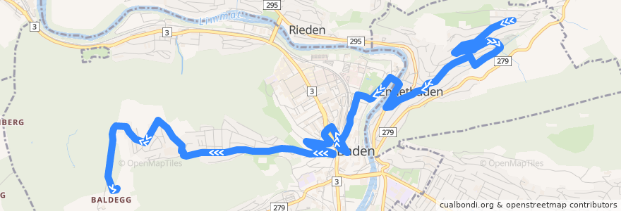 Mapa del recorrido Bus 5: Ennetbaden => Baldegg de la línea  en Bezirk Baden.