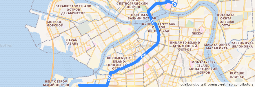 Mapa del recorrido Автобус № 49: Финляндский вокзал => Двинская улица de la línea  en São Petersburgo.