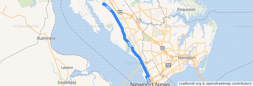Mapa del recorrido HRT Route 415 de la línea  en Newport News City.