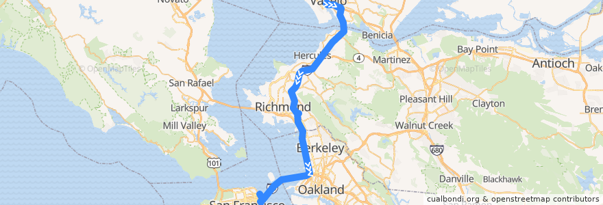 Mapa del recorrido SolTrans 82: Vallejo Transit Center => El Cerrito del Norte BART => San Francisco Ferry Building de la línea  en Californië.