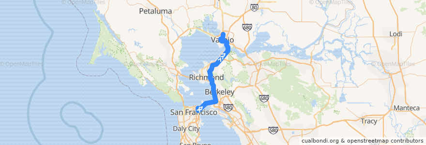 Mapa del recorrido SolTrans 82: San Francisco Ferry Building => El Cerrito del Norte BART => Vallejo Transit Center => Sereno Transit Center de la línea  en California.