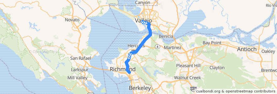 Mapa del recorrido SolanoExpress Red Line: Vallejo Transit Center => El Cerrito del Norte BART de la línea  en California.