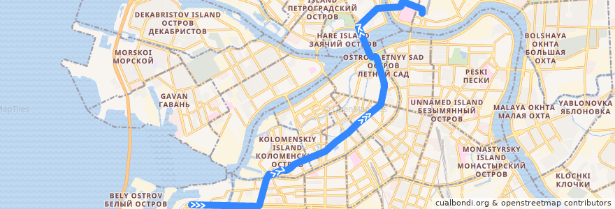 Mapa del recorrido Автобус № 49: Двинская улица => Финляндский вокзал de la línea  en Санкт-Петербург.