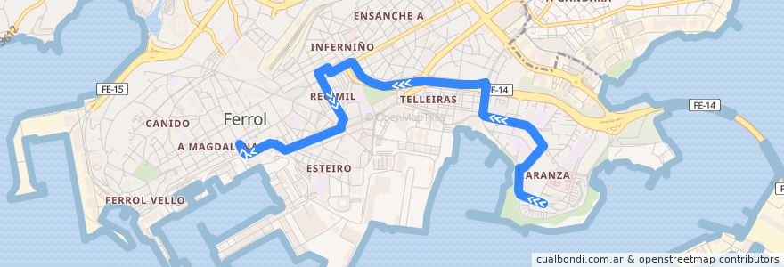 Mapa del recorrido Bus 9: Caranza => Praza de Galicia de la línea  en فيرول.