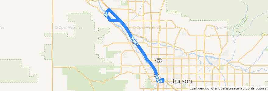 Mapa del recorrido Sun Tran Route 104X Marana-Downtown Express de la línea  en Pima County.