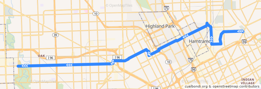 Mapa del recorrido 38 WB: Gratiot => Outer Dr de la línea  en Detroit.