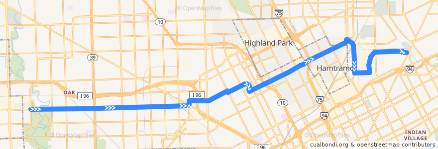 Mapa del recorrido 38 EB: Outer Dr => Gratiot de la línea  en ديترويت.