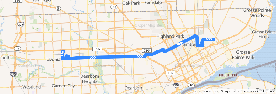 Mapa del recorrido 38 EB: Millennium Park => Gratiot via PRTC de la línea  en Wayne County.