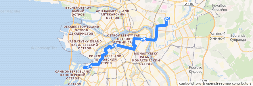 Mapa del recorrido Автобус № 22: улица Стасовой => Двинская улица de la línea  en 圣彼得堡.