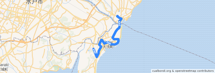 Mapa del recorrido 茨城交通バス 大洗高校⇒大貫・大洗駅⇒那珂湊駅 de la línea  en 大洗町.