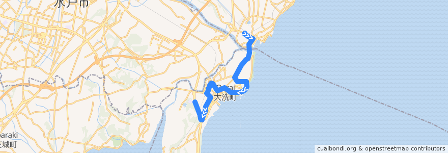 Mapa del recorrido 茨城交通バス 那珂湊駅⇒大洗駅・大貫⇒大洗高校 de la línea  en 大洗町.