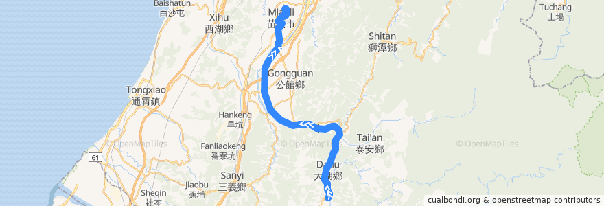 Mapa del recorrido 5656B 南湖國小→苗栗（繞駛苗栗高中） de la línea  en Мяоли.